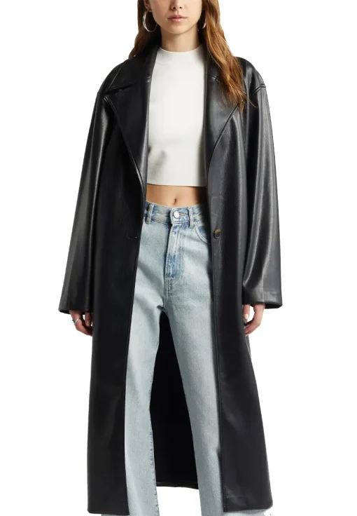 womens-sleek-black-faux-leather-trench-coat