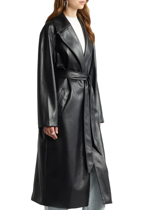womens-sleek-black-faux-leather-trench-coat