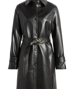 womens-snap-front-black-faux-leather-coat