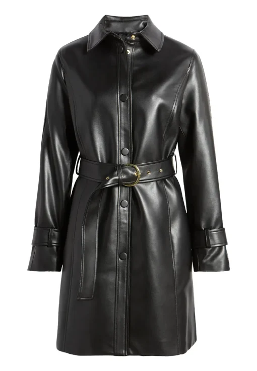womens-snap-front-black-faux-leather-coat
