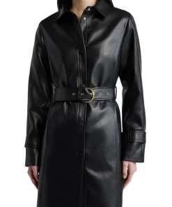 womens-snap-front-black-faux-leather-coat