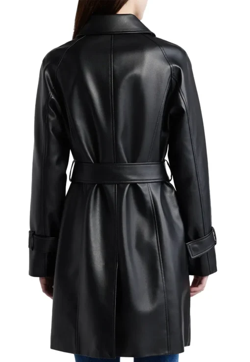 womens-snap-front-black-faux-leather-coat