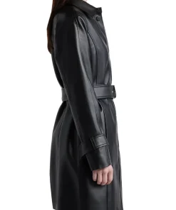 womens-snap-front-black-faux-leather-coat