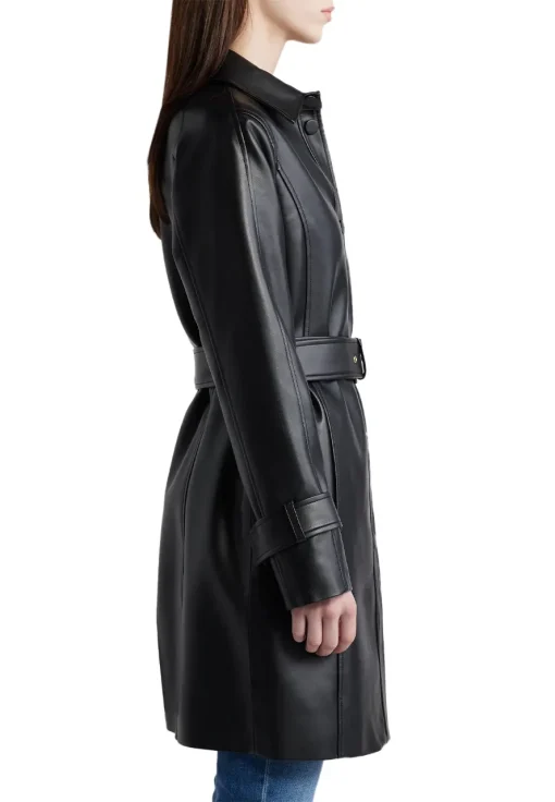 womens-snap-front-black-faux-leather-coat