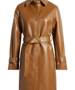 womens-snap-front-cognac-faux-leather-coat