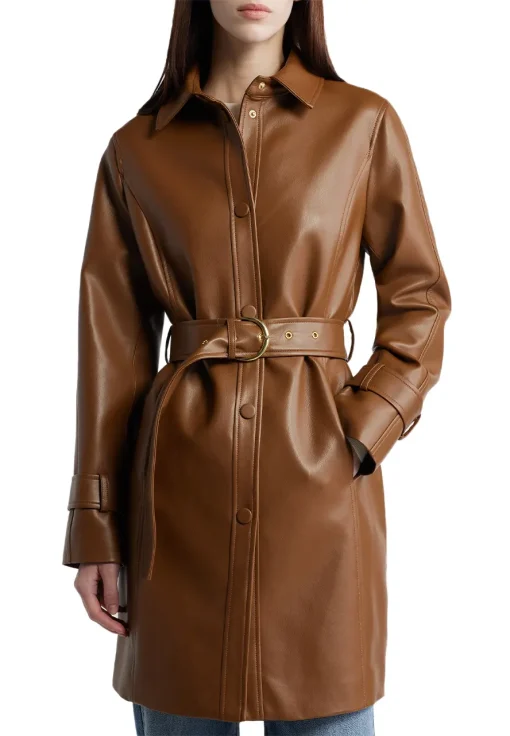 womens-snap-front-cognac-faux-leather-coat