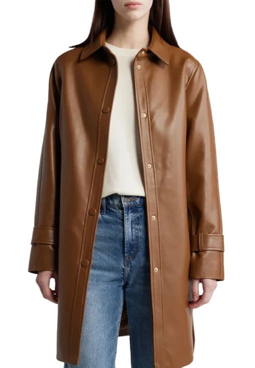 womens-snap-front-cognac-faux-leather-coat