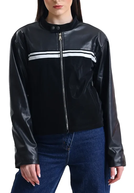 womens-striped-black-faux-leather-racer-jacket
