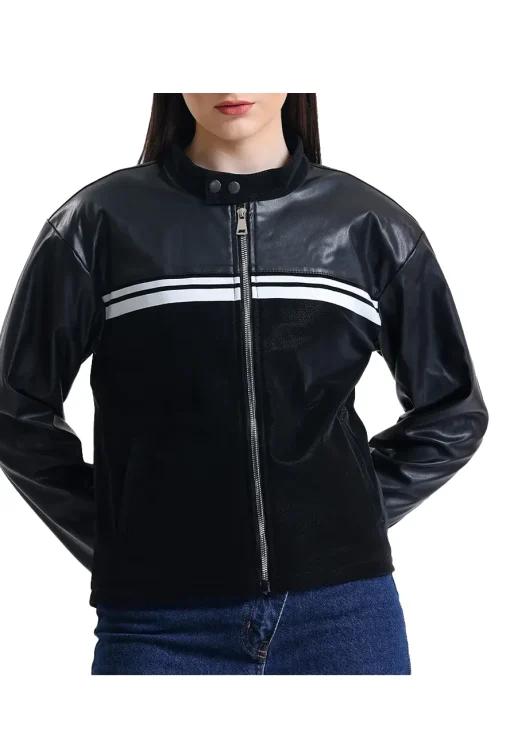 womens-striped-black-faux-leather-racer-jacket