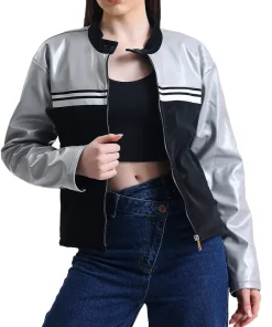 womens-striped-gray-faux-leather-racer-jacket