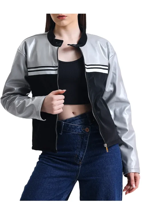 womens-striped-gray-faux-leather-racer-jacket
