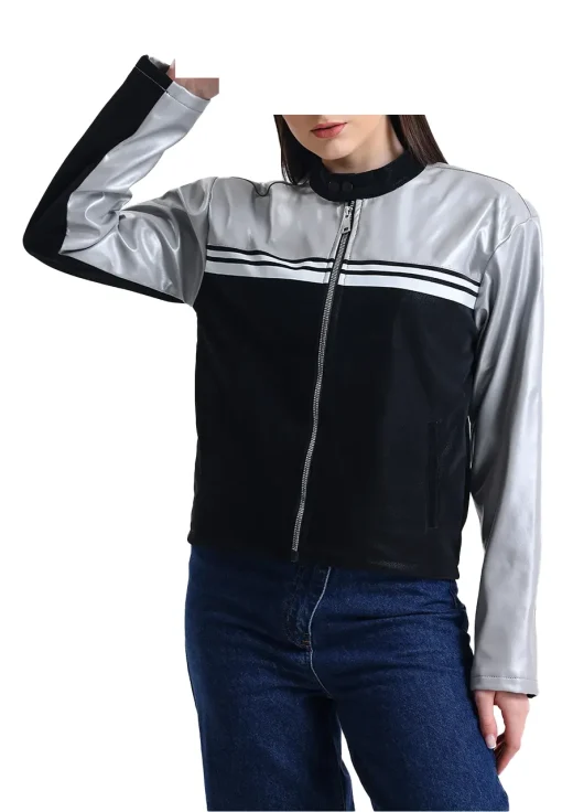 womens-striped-gray-faux-leather-racer-jacket