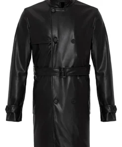 mens-black-faux-leather-mid-length-coat