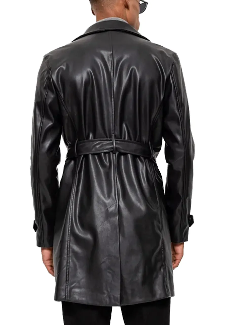 Men's Black Faux Leather Mid-Length Coat 3 mens-black-faux-leather-mid-length-coat