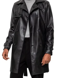 Men's Black Faux Leather Mid-Length Coat 7 mens-black-faux-leather-mid-length-coat