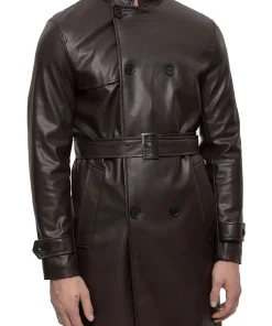 mens-brown-faux-leather-mid-length-coat