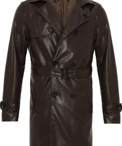 mens-brown-faux-leather-mid-length-coat