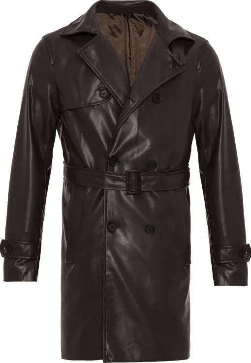 mens-brown-faux-leather-mid-length-coat