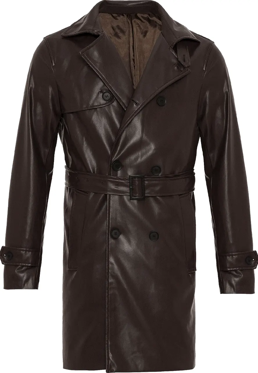 Men's Brown Faux Leather Mid-Length Coat 2 mens-brown-faux-leather-mid-length-coat