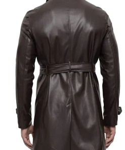 Men's Brown Faux Leather Mid-Length Coat 7 mens-brown-faux-leather-mid-length-coat