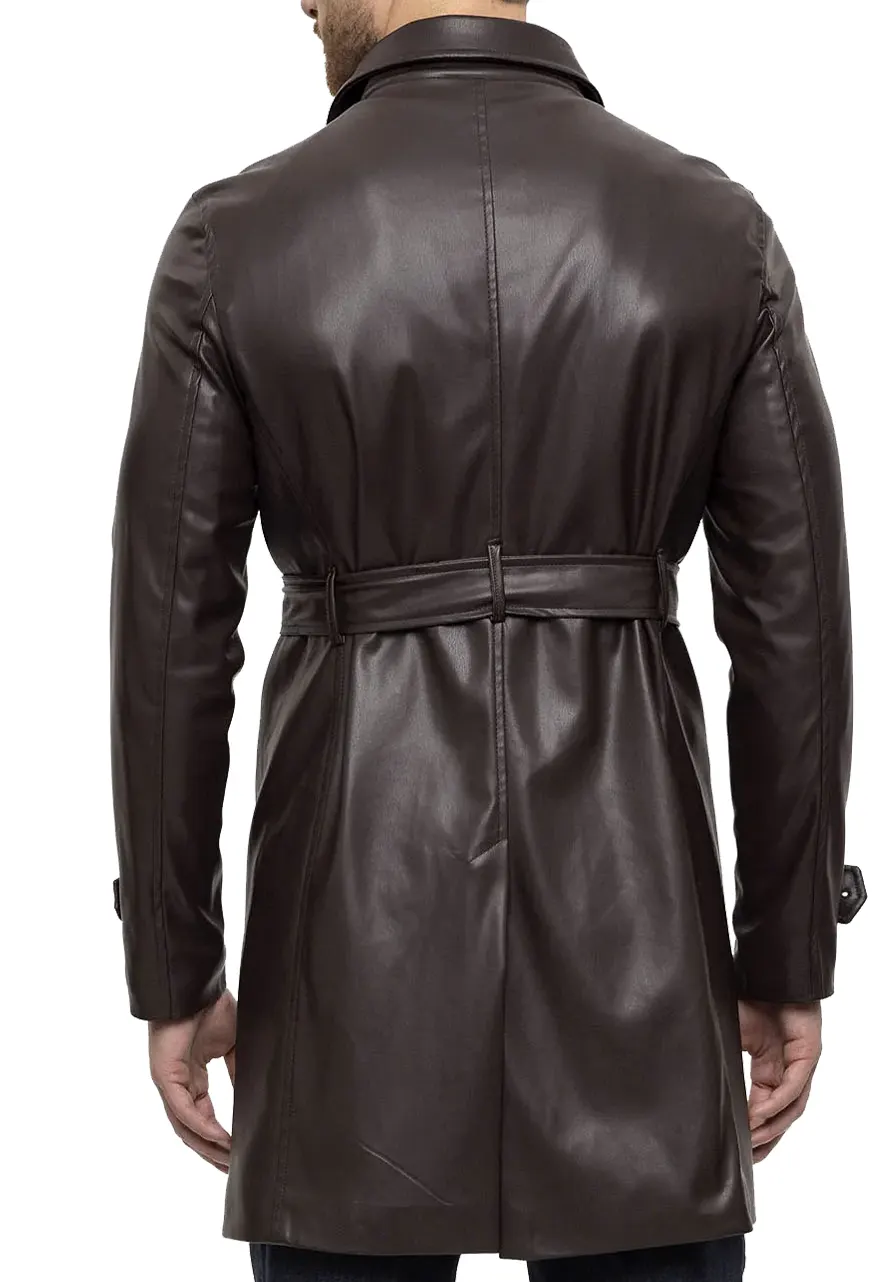 Men's Brown Faux Leather Mid-Length Coat 3 mens-brown-faux-leather-mid-length-coat