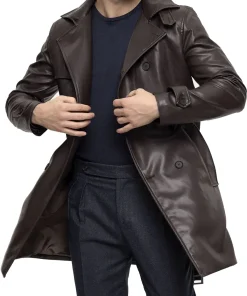 Men's Brown Faux Leather Mid-Length Coat 8 mens-brown-faux-leather-mid-length-coat