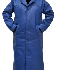mens-long-blue-faux-leather-trench-coat