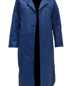 Men's Long Blue Faux Leather Trench Coat 7 mens-long-blue-faux-leather-trench-coat