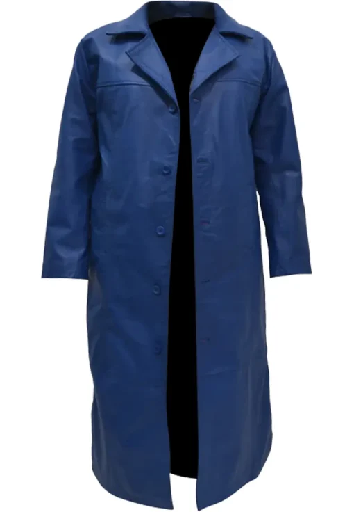 mens-long-blue-faux-leather-trench-coat