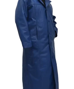 Men's Long Blue Faux Leather Trench Coat 8 mens-long-blue-faux-leather-trench-coat