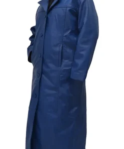 Men's Long Blue Faux Leather Trench Coat 9 mens-long-blue-faux-leather-trench-coat