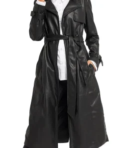 womens-black-vegan-leather-trench-coat