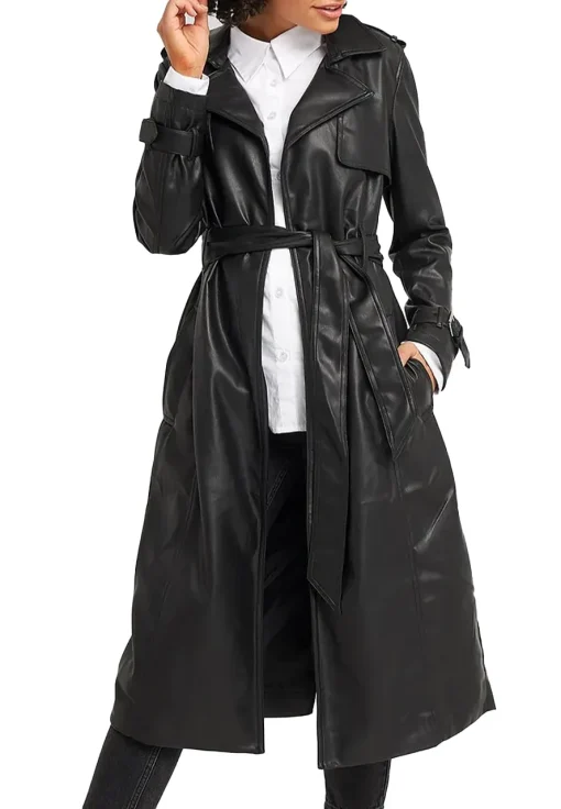 womens-black-vegan-leather-trench-coat