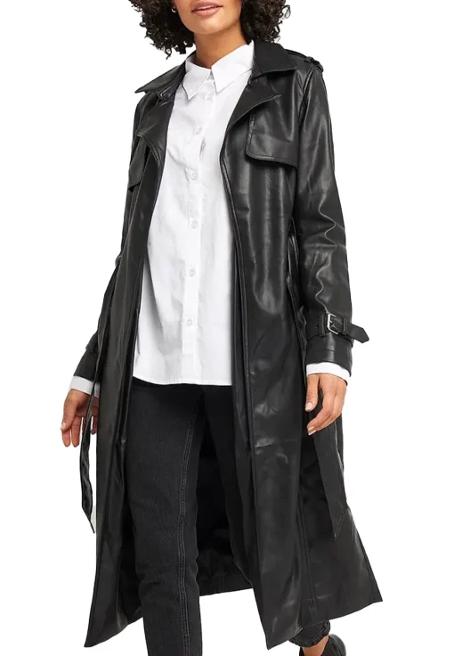 womens-black-vegan-leather-trench-coat
