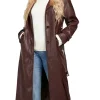 womens-brown-faux-leather-classic-trench-coat