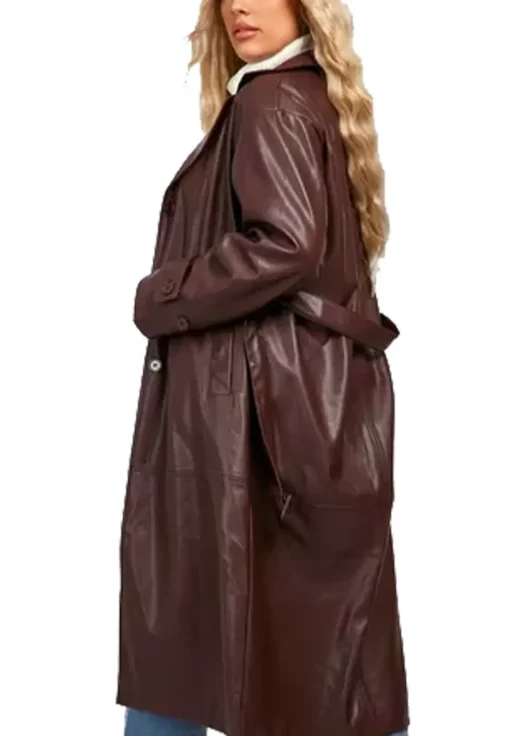 womens-brown-faux-leather-classic-trench-coat