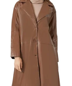womens-brown-vegan-leather-trench-coat