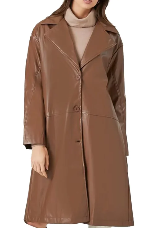 womens-brown-vegan-leather-trench-coat