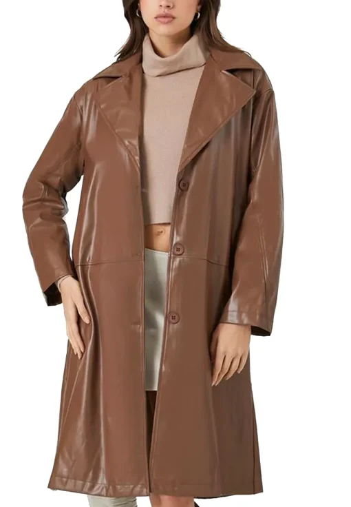 womens-brown-vegan-leather-trench-coat
