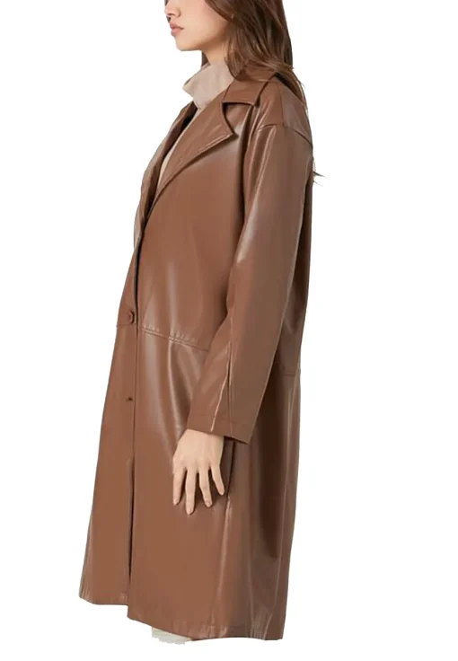 womens-brown-vegan-leather-trench-coat