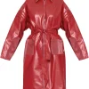 womens-cherry-red-faux-leather-belted-coat