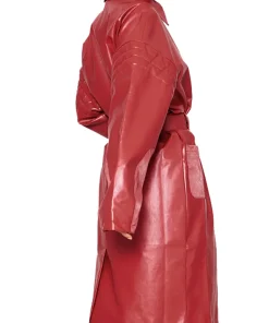 womens-cherry-red-faux-leather-belted-coat