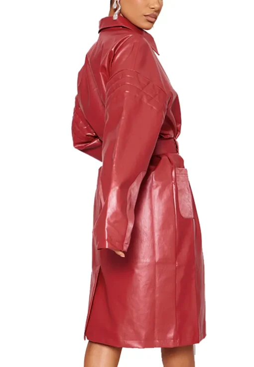 womens-cherry-red-faux-leather-belted-coat