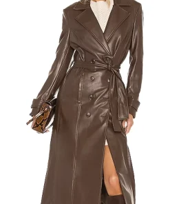 womens-chocolate-faux-leather-trench-coat