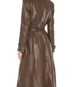 womens-chocolate-faux-leather-trench-coat