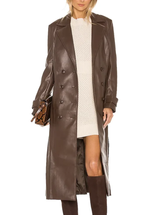 womens-chocolate-faux-leather-trench-coat