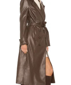 womens-chocolate-faux-leather-trench-coat