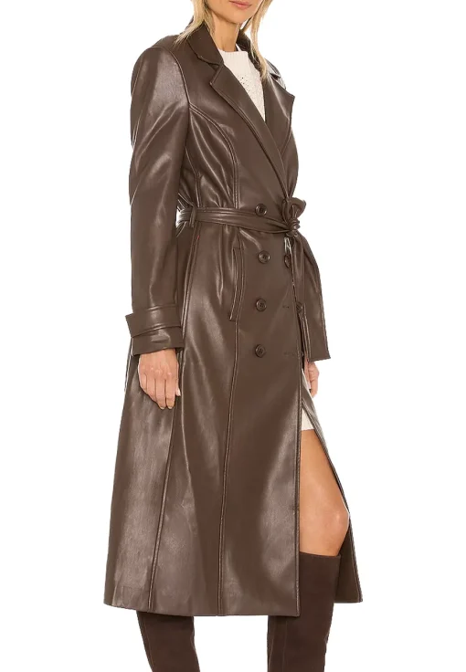 womens-chocolate-faux-leather-trench-coat