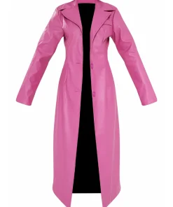 womens-dark-pink-faux-leather-trench-coat