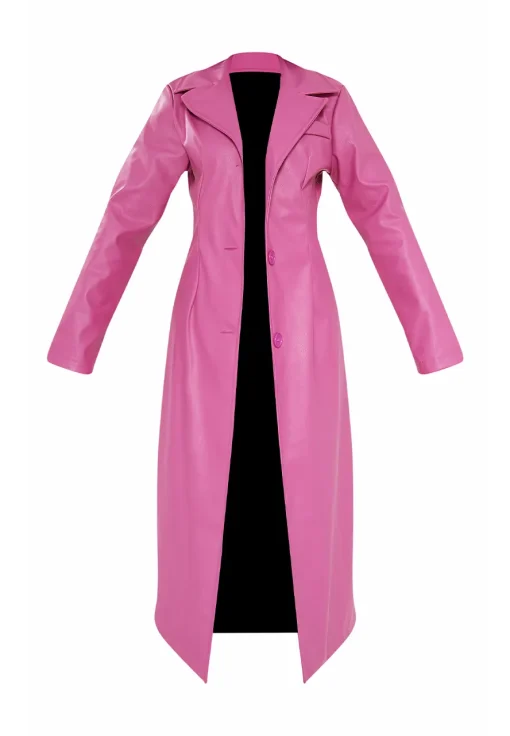 womens-dark-pink-faux-leather-trench-coat